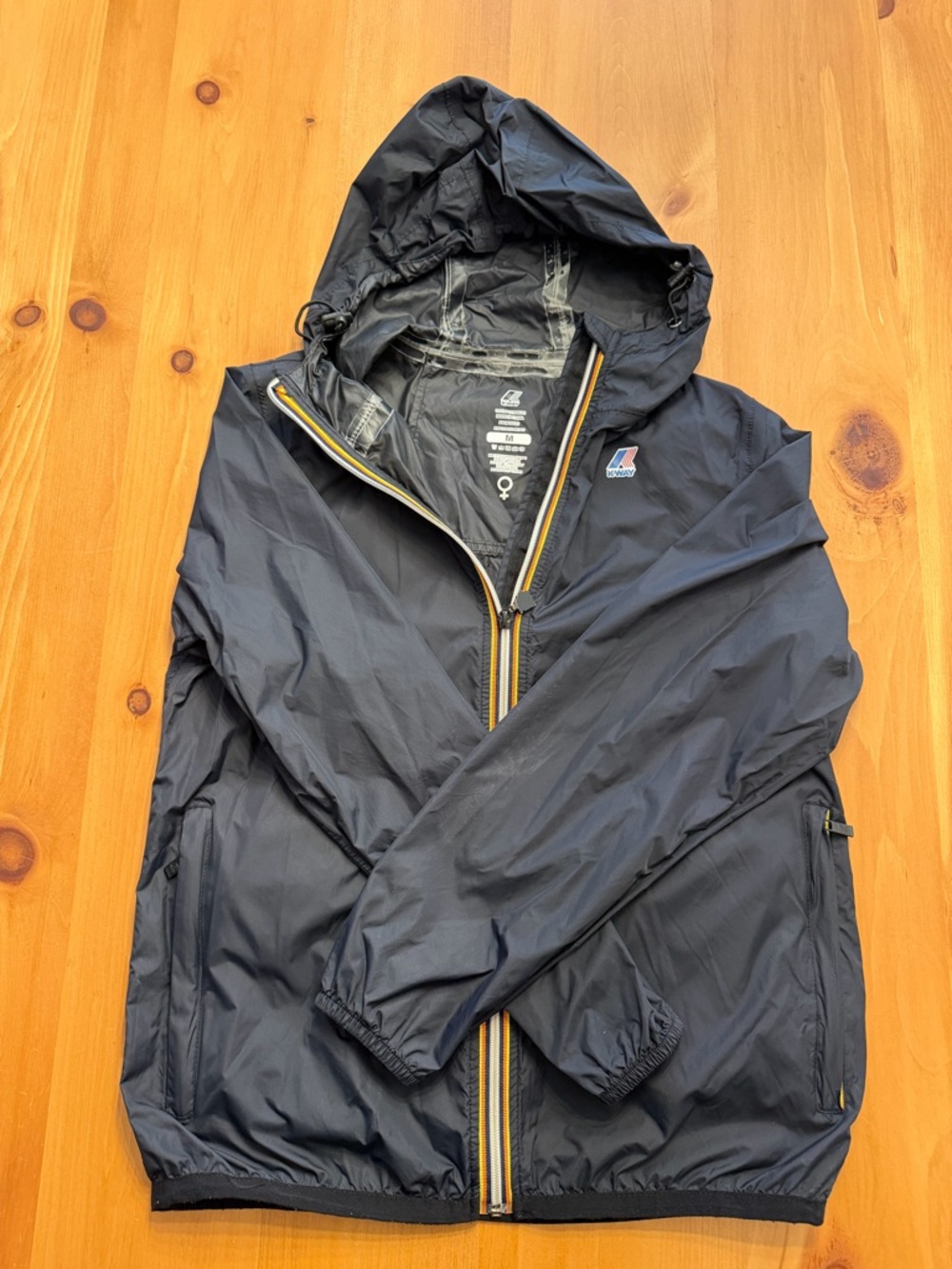 K-Way Men’s Hooded Raincoat Jacket - Navy with Yellow Trim